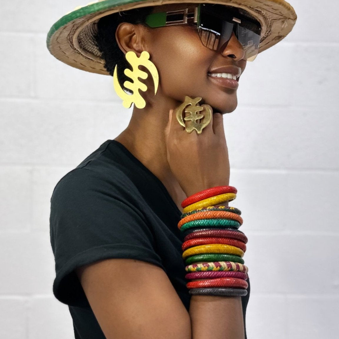 Hand Painted Mettalic Gold Wooden Gye Nyame Earrings - Trufacebygrace