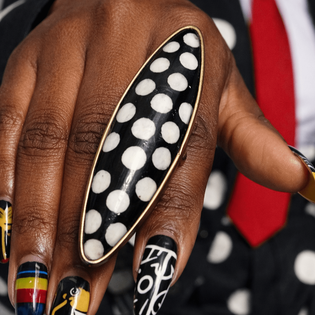 Handcrafted Bone Polkadot Brass Statement Ring - Trufacebygrace