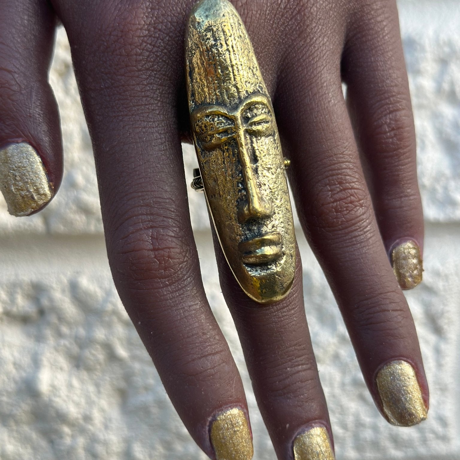 Hwenanimbi African mask brass ring - Trufacebygrace