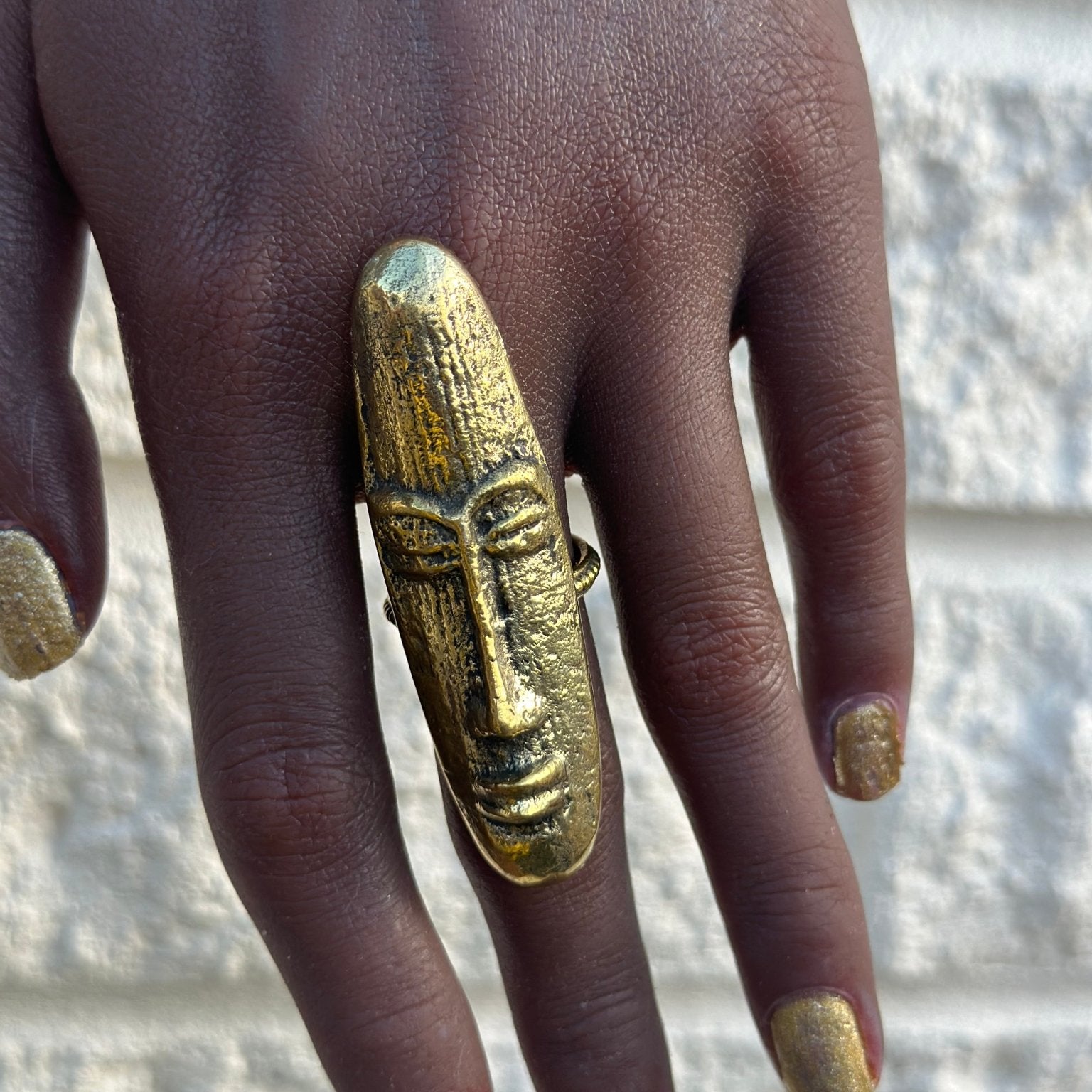 Hwenanimbi African mask brass ring - Trufacebygrace