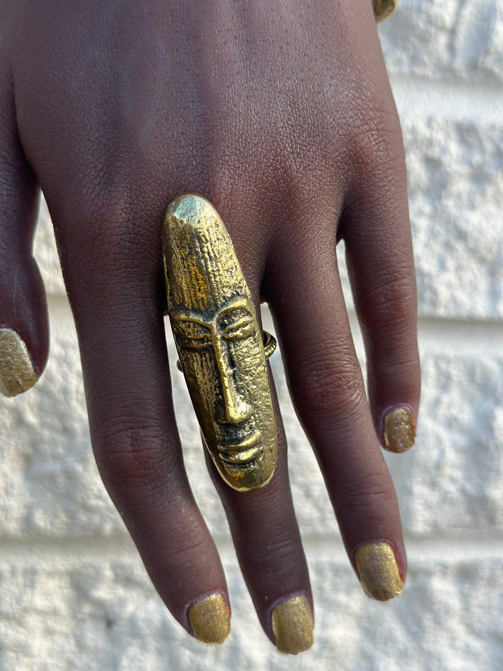 Hwenanimbi African mask brass ring - Trufacebygrace