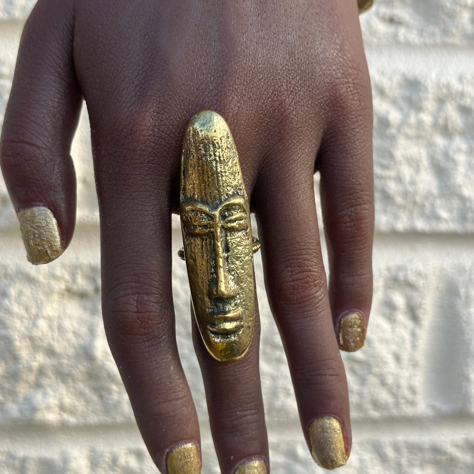 Hwenanimbi African mask brass ring - Trufacebygrace