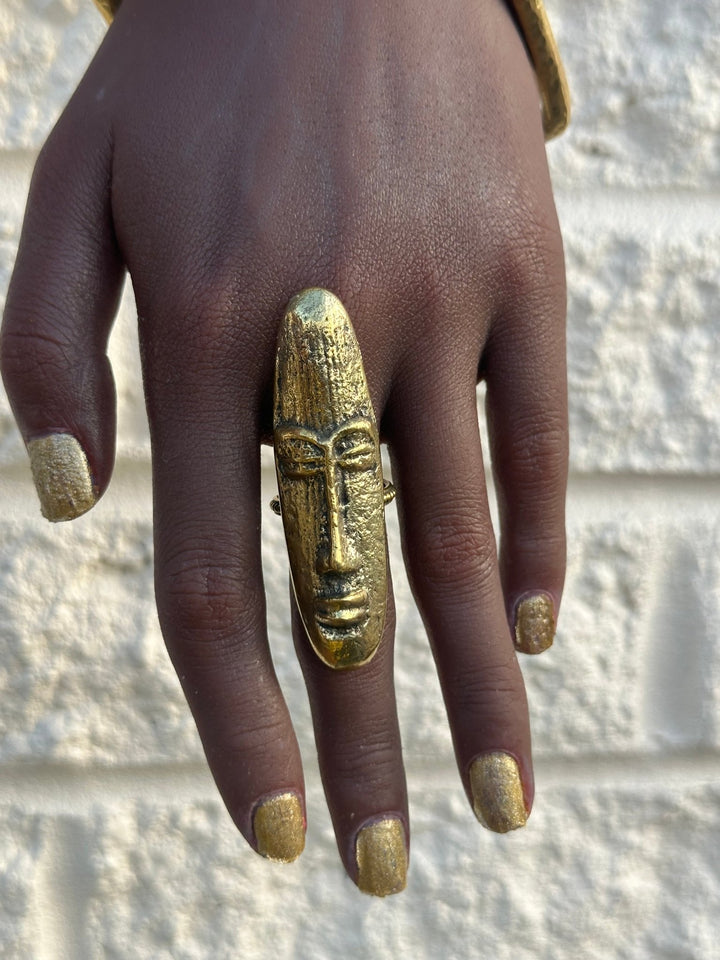 Hwenanimbi African mask brass ring - Trufacebygrace