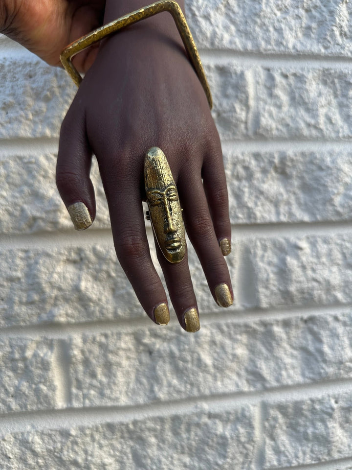 Hwenanimbi African mask brass ring - Trufacebygrace
