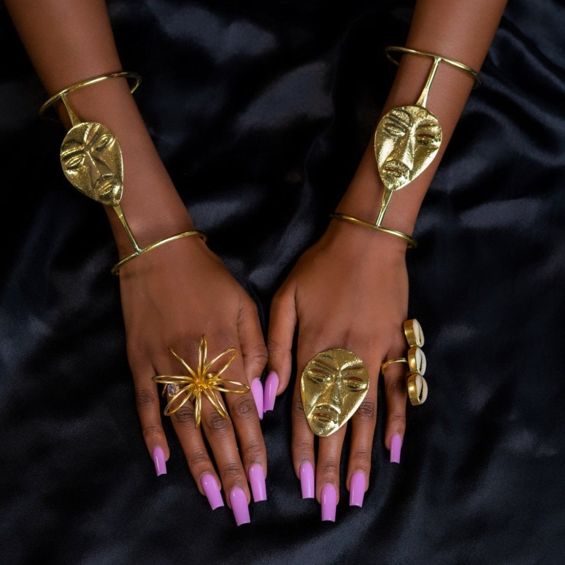 I will conquer African Mask Brass statement ring and bracelet - Trufacebygrace