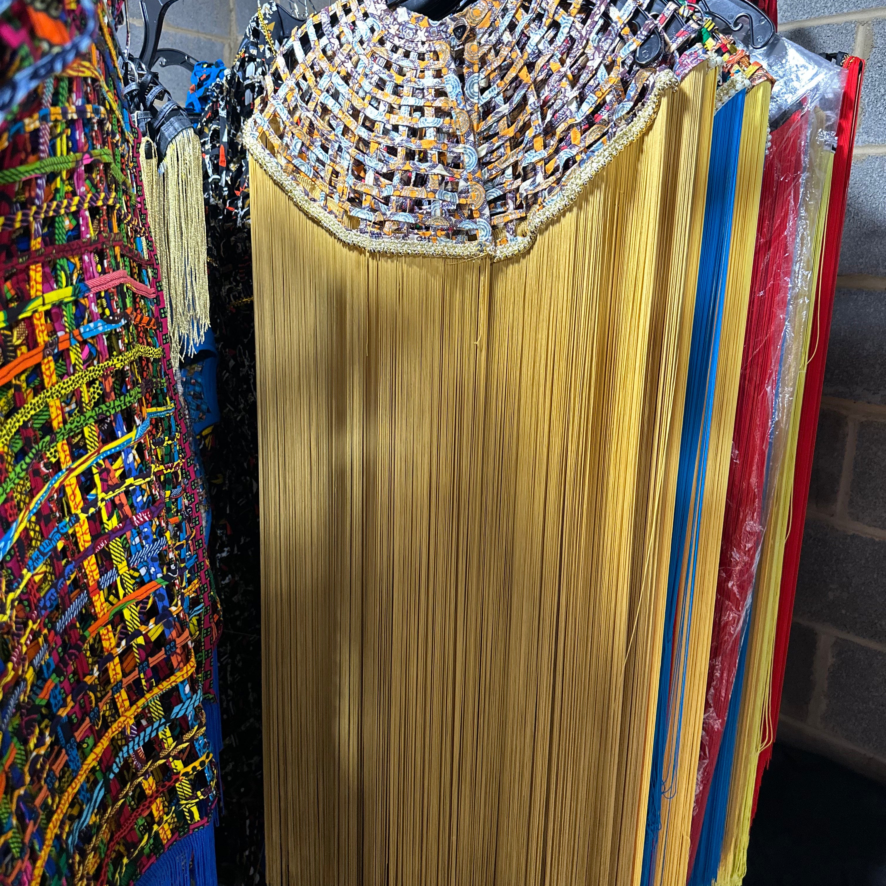 Queen Ankara Laced /Laticed Long Fringe Cape - Pearl Trim - Trufacebygrace
