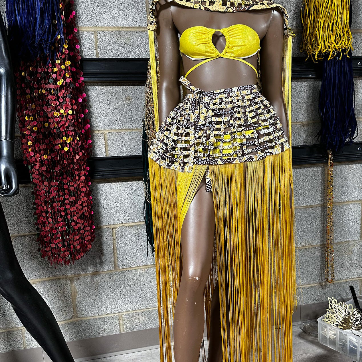 Imari Mettalic Ankara with Fringe Convertible Cover Up/ Cape/ Skirt - Trufacebygrace