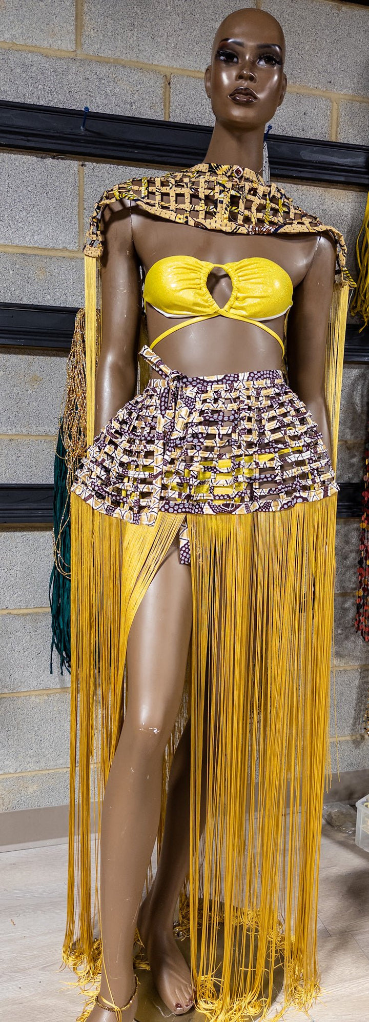 Imari Mettalic Ankara with Fringe Convertible Cover Up/ Cape/ Skirt - Trufacebygrace