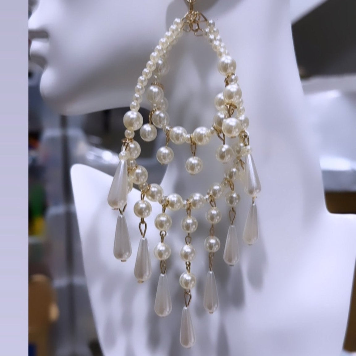 Kania Pearl chandelier Statement Earrings - Trufacebygrace