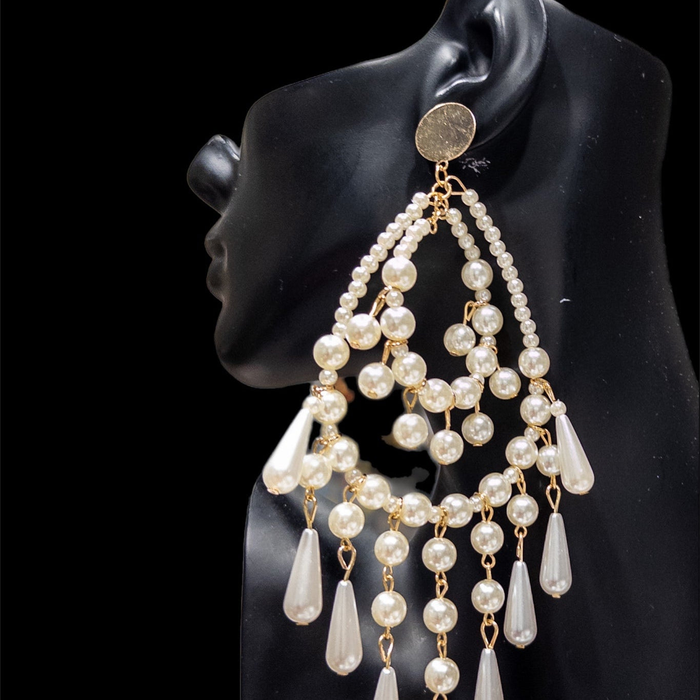 Kania Pearl chandelier Statement Earrings - Trufacebygrace