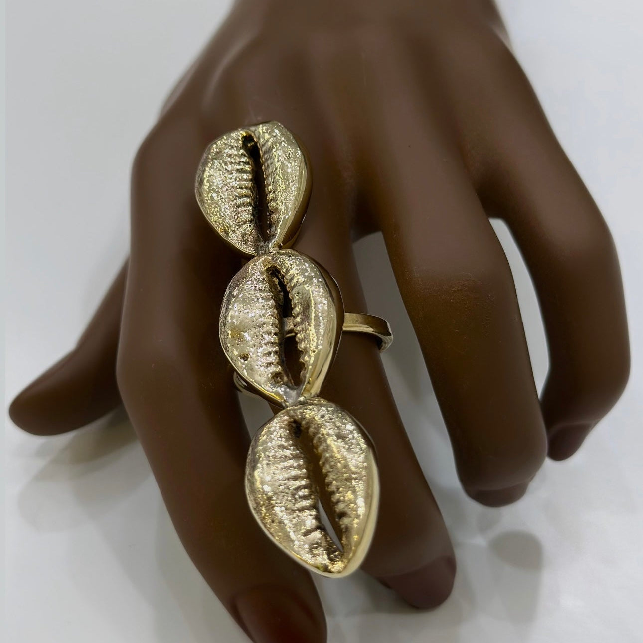 Kaure cowry Shell and brass statement ring - Trufacebygrace