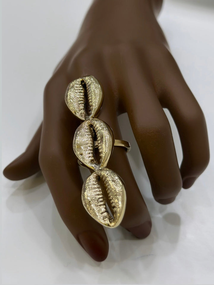 Kaure cowry Shell and brass statement ring - Trufacebygrace