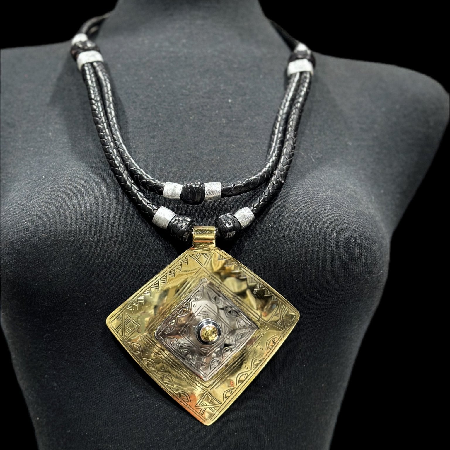 Mali Artisan Brass Pendant leather Necklace - Trufacebygrace