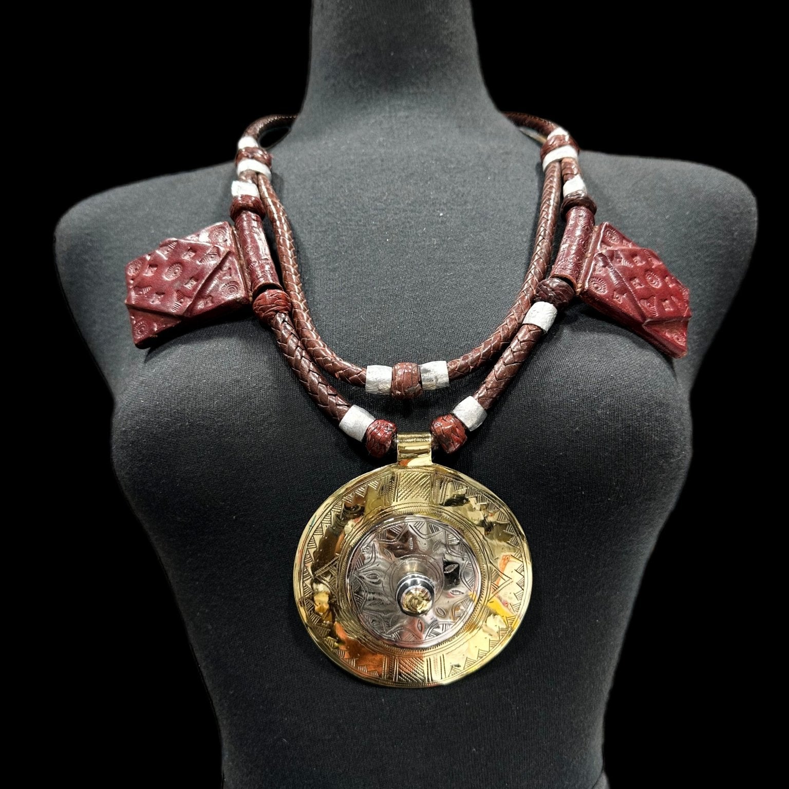 Mali Artisan Brass Pendant leather Necklace - Trufacebygrace