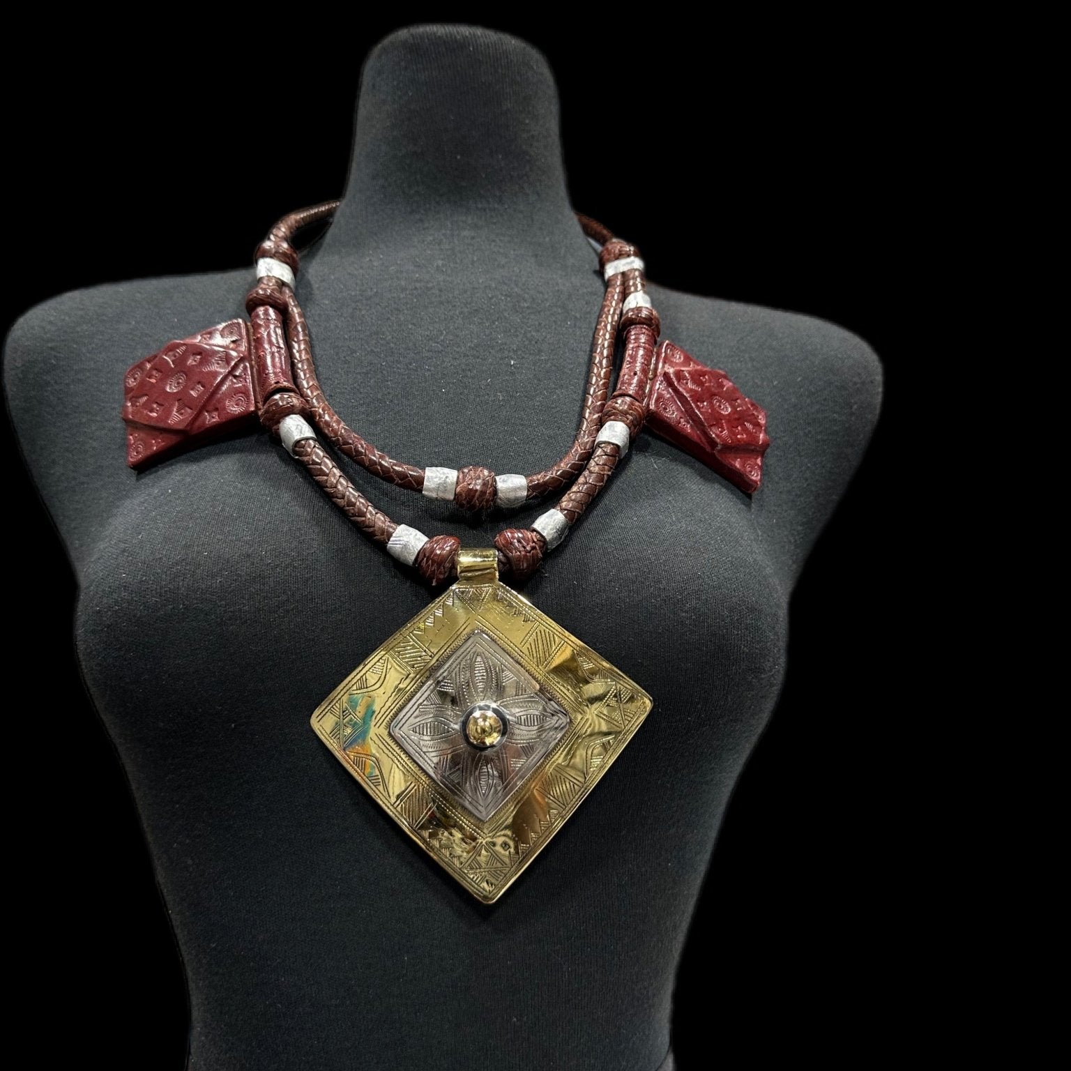 Mali Artisan Brass Pendant leather Necklace - Trufacebygrace