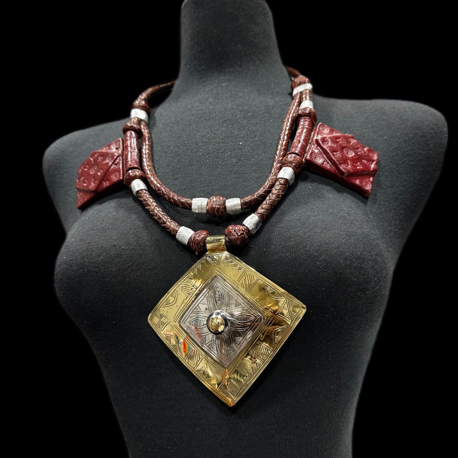 Mali Artisan Brass Pendant leather Necklace - Trufacebygrace