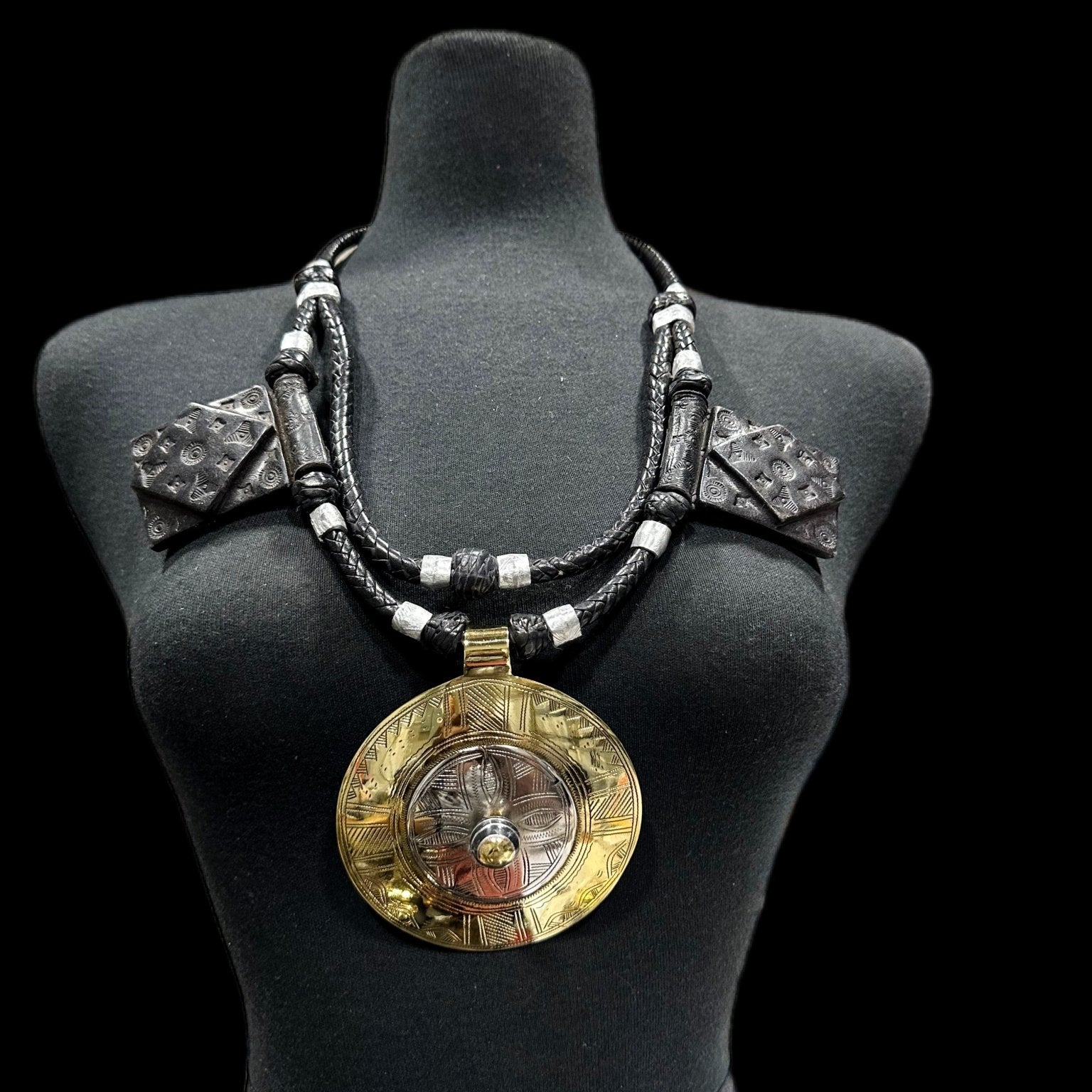 Mali Artisan Brass Pendant leather Necklace - Trufacebygrace