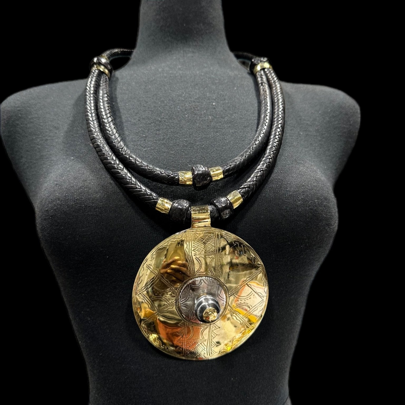 Mali Artisan Brass Pendant leather Necklace - Trufacebygrace