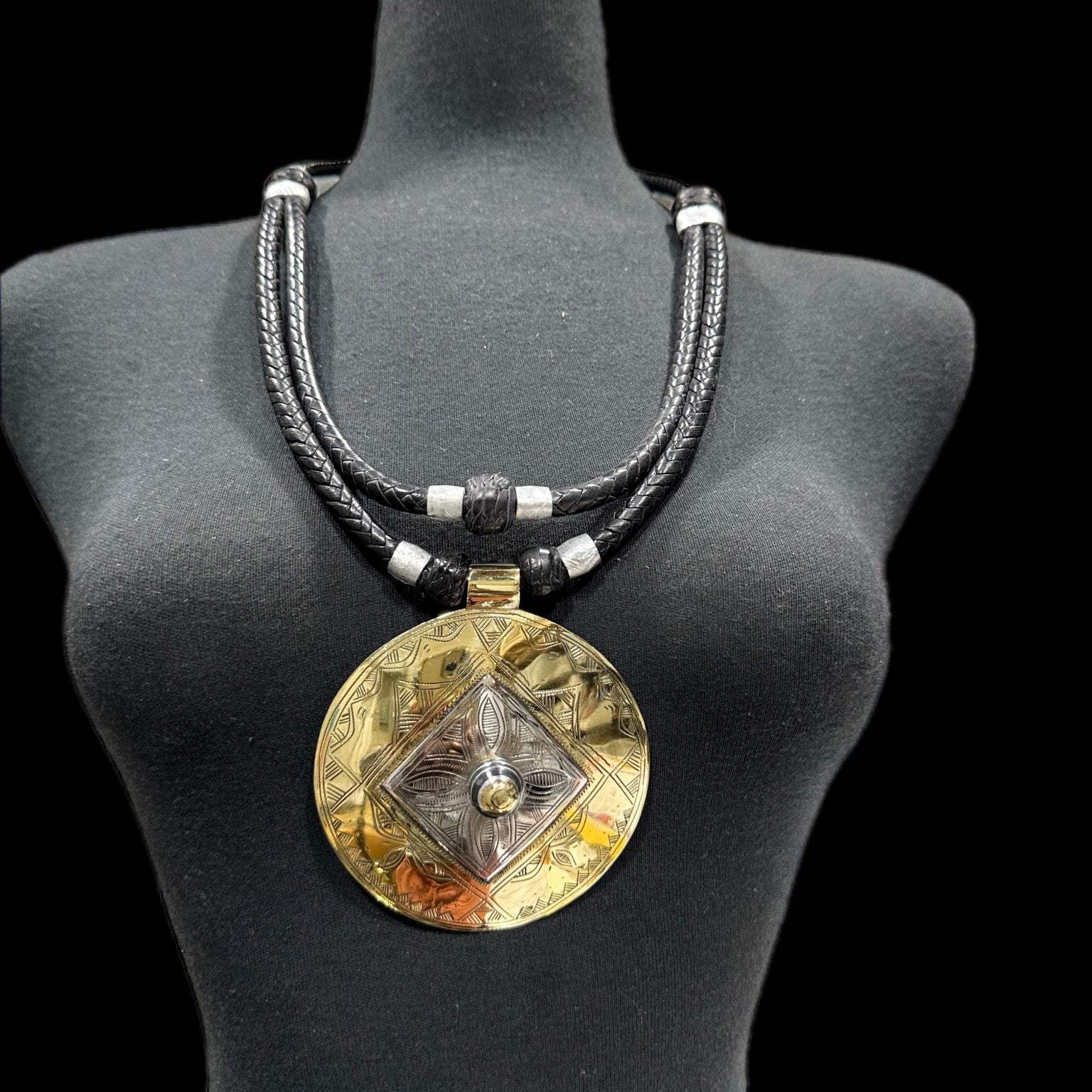 Mali Artisan Brass Pendant leather Necklace - Trufacebygrace