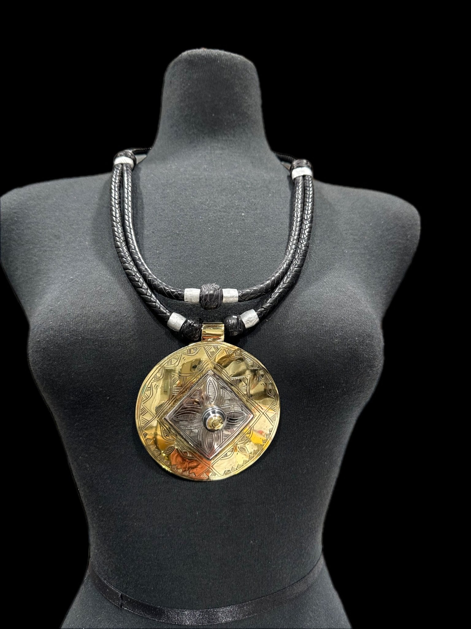 Mali Artisan Brass Pendant leather Necklace - Trufacebygrace