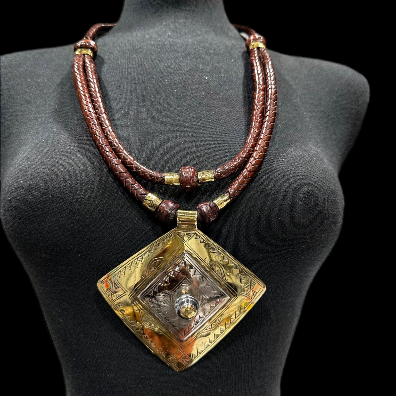 Mali Artisan Brass Pendant leather Necklace - Trufacebygrace