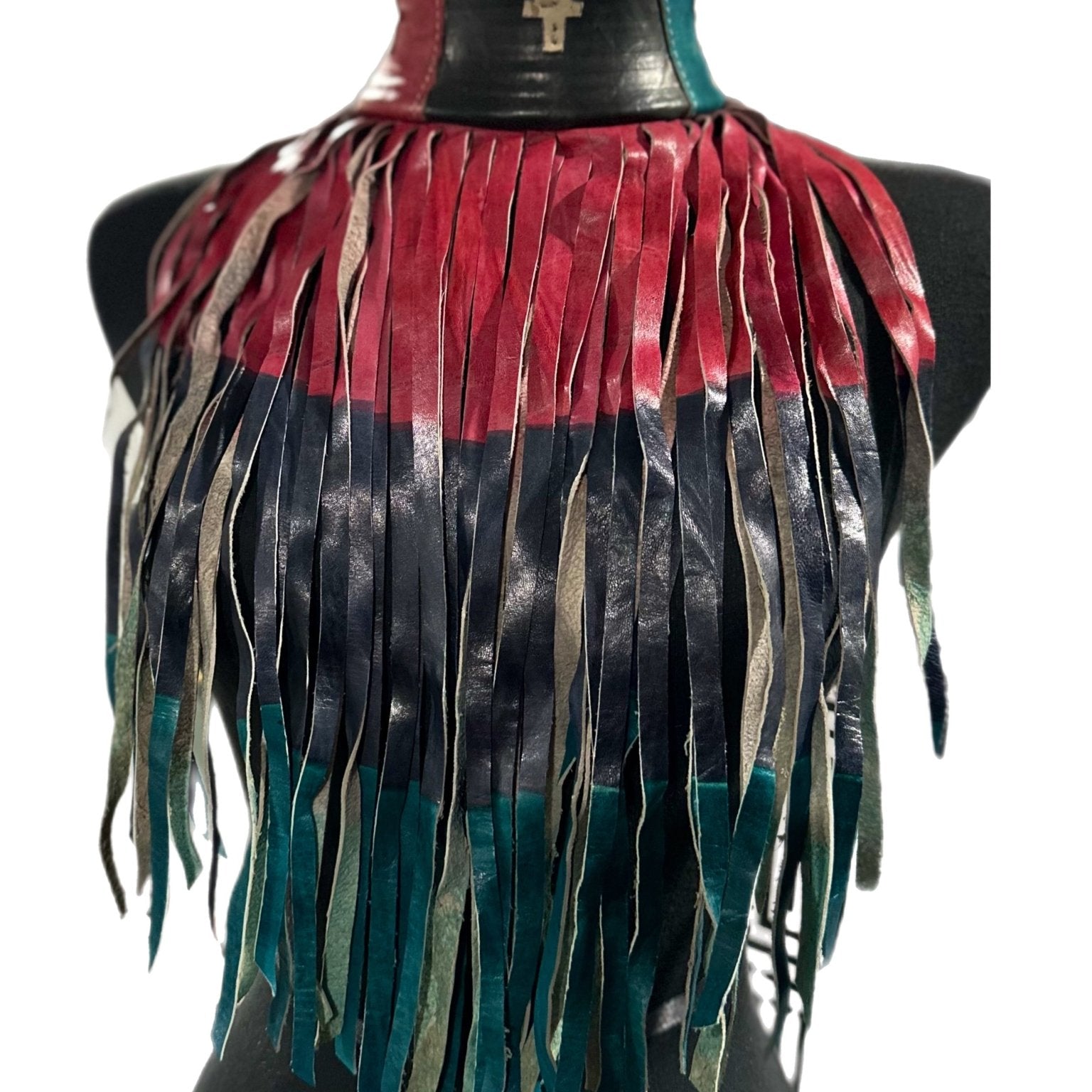 Mali Fringe Tie - and - Dye Genuine Leather Choker / Necklace - Trufacebygrace