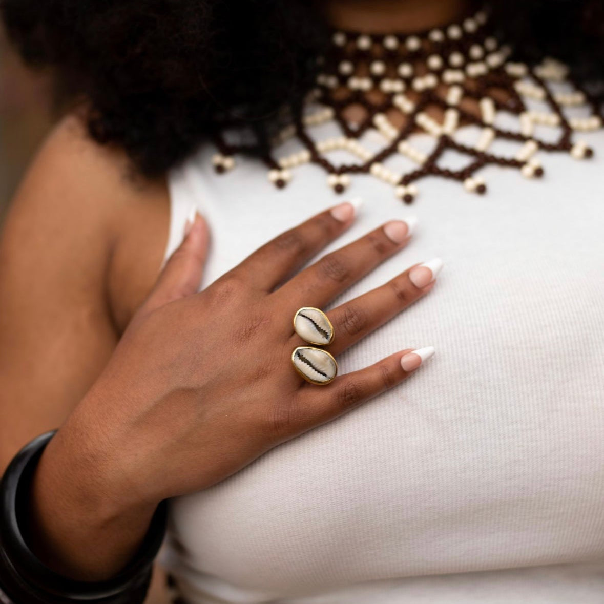 Mapuma Adjustable Two Cowry Shell Rings - Trufacebygrace