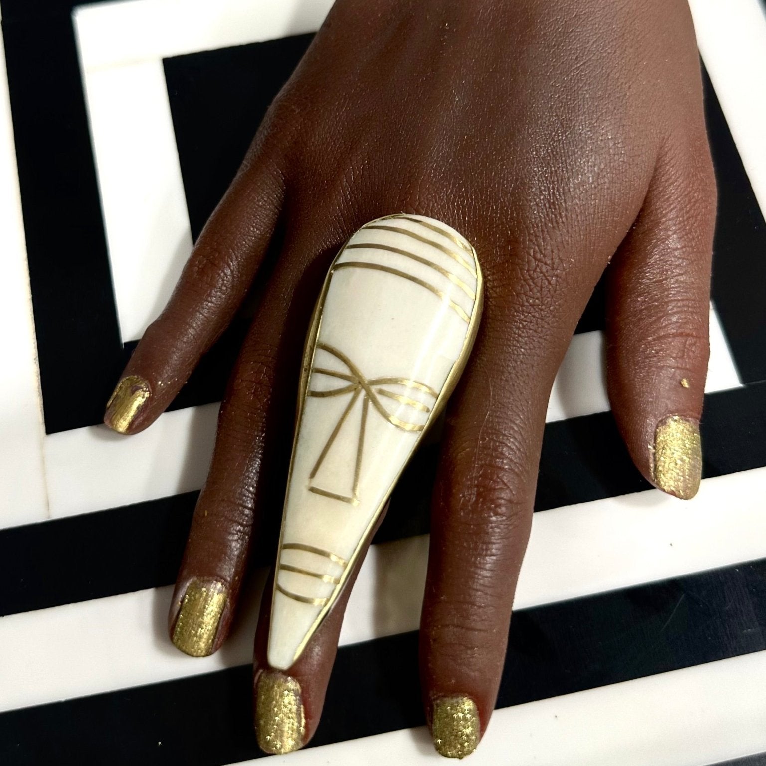Maskhara Bone and Brass Tribal Mask Ring - Trufacebygrace