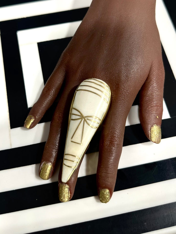 Maskhara Bone and Brass Tribal Mask Ring - Trufacebygrace