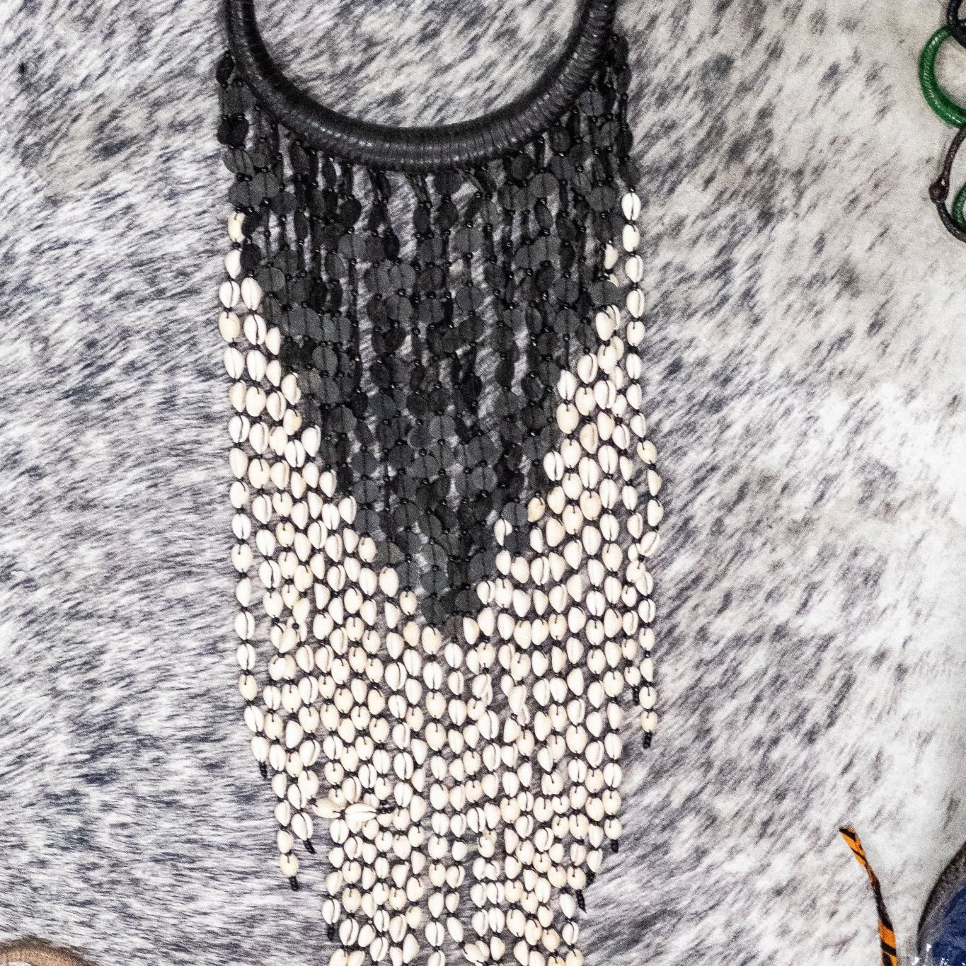 Meraki Extra Long vintage Vinyl, Cowry Shell and Leather Necklace - Trufacebygrace