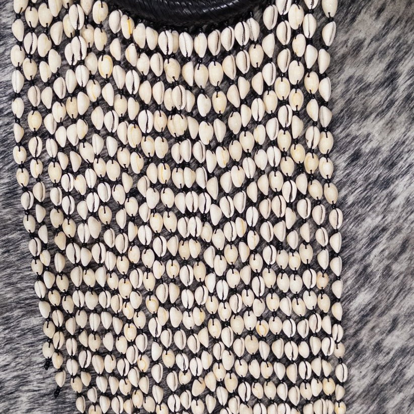 Meraki Extra Long vintage Vinyl, Cowry Shell and Leather Necklace - Trufacebygrace