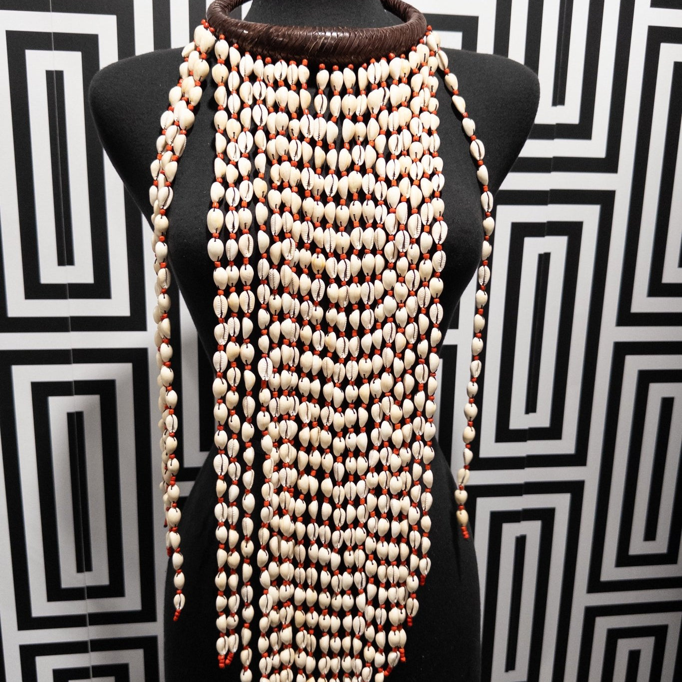 Meraki Extra Long vintage Vinyl, Cowry Shell and Leather Necklace - Trufacebygrace