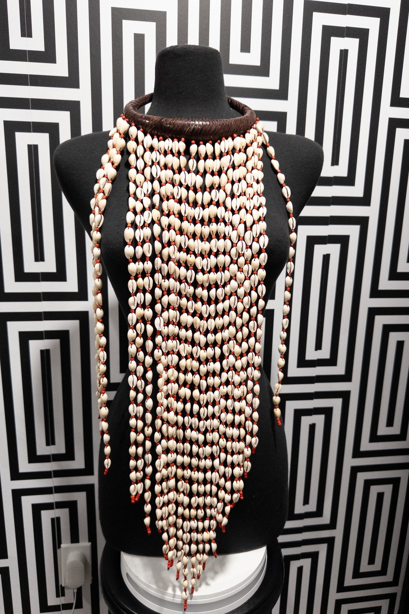 Meraki Extra Long vintage Vinyl, Cowry Shell and Leather Necklace - Trufacebygrace