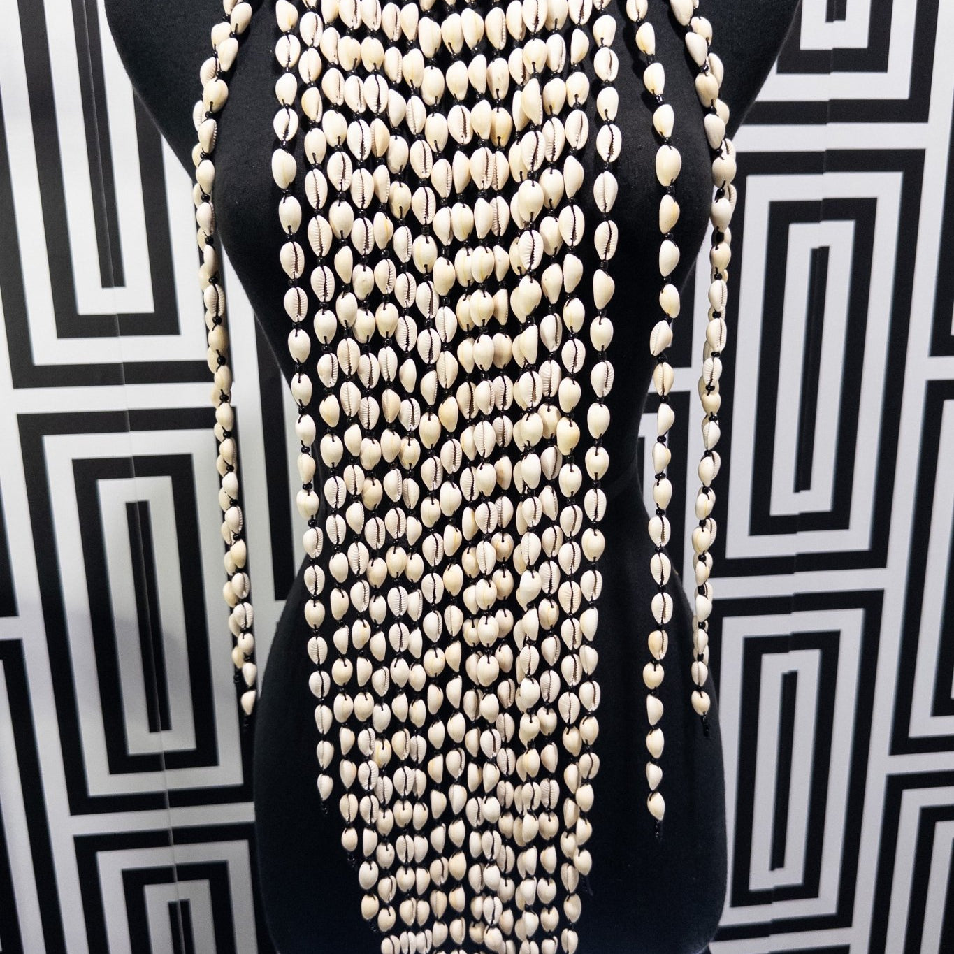 Meraki Extra Long vintage Vinyl, Cowry Shell and Leather Necklace - Trufacebygrace