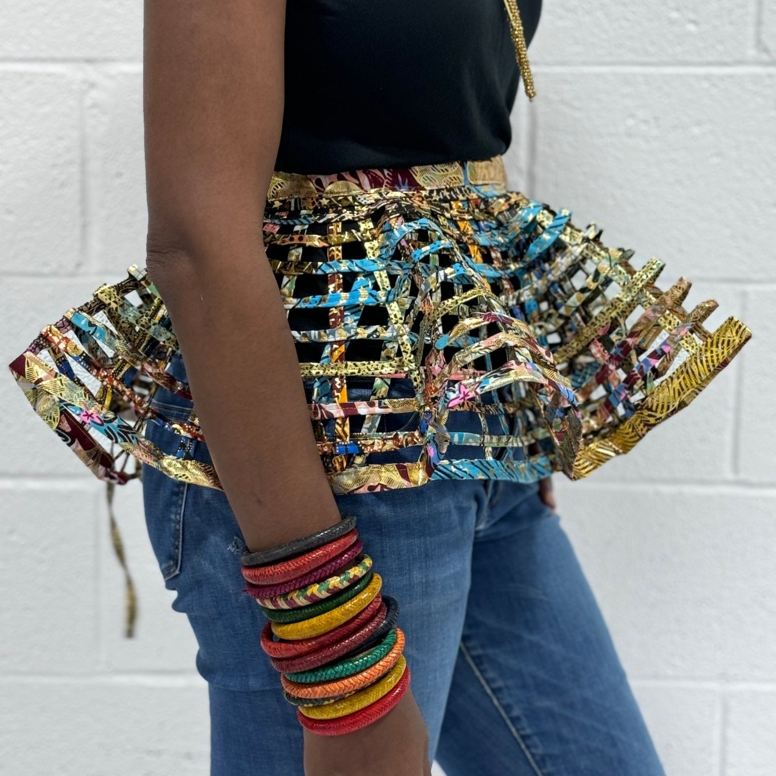 Metallic Gold Wax Print Peplum Cape Belt - Trufacebygrace