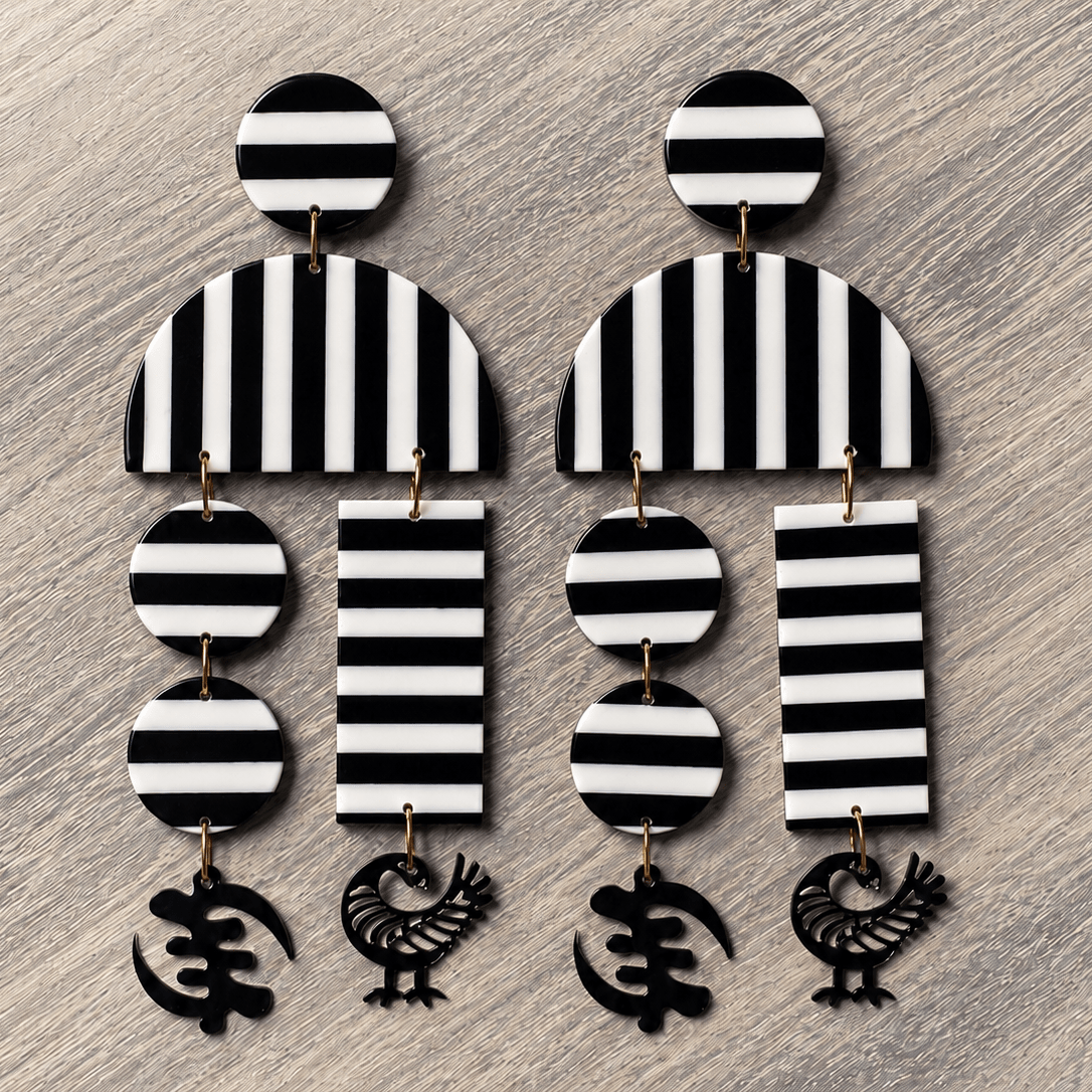 Monochrome Adinkra Earrings - Trufacebygrace