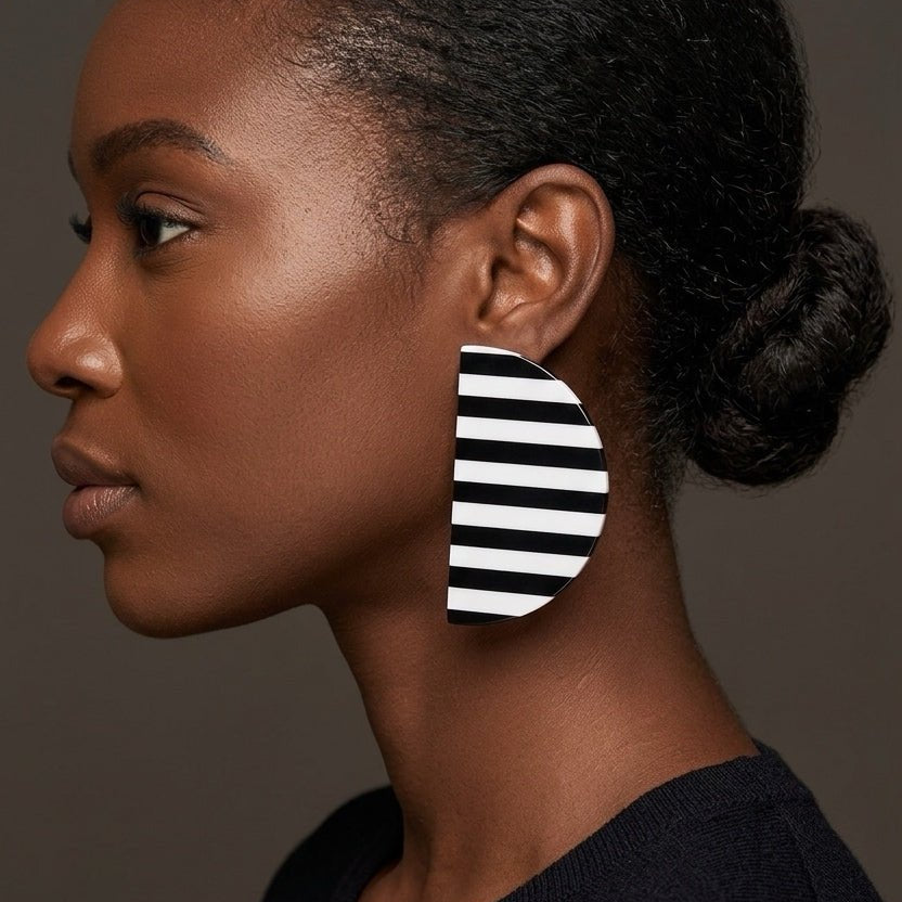 Monochrome Halfmoon Earrings - Trufacebygrace