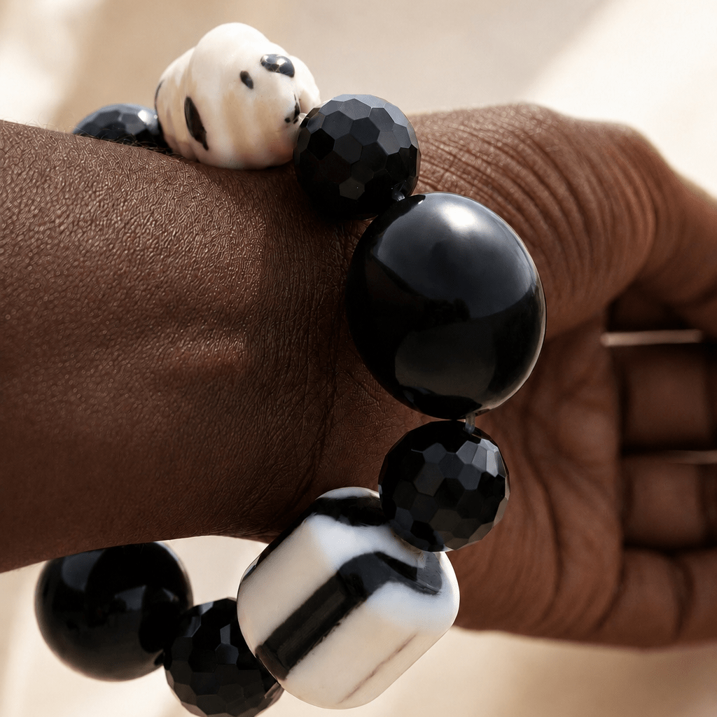 Monochrome Oversized Glass Bead Bracelet - Trufacebygrace