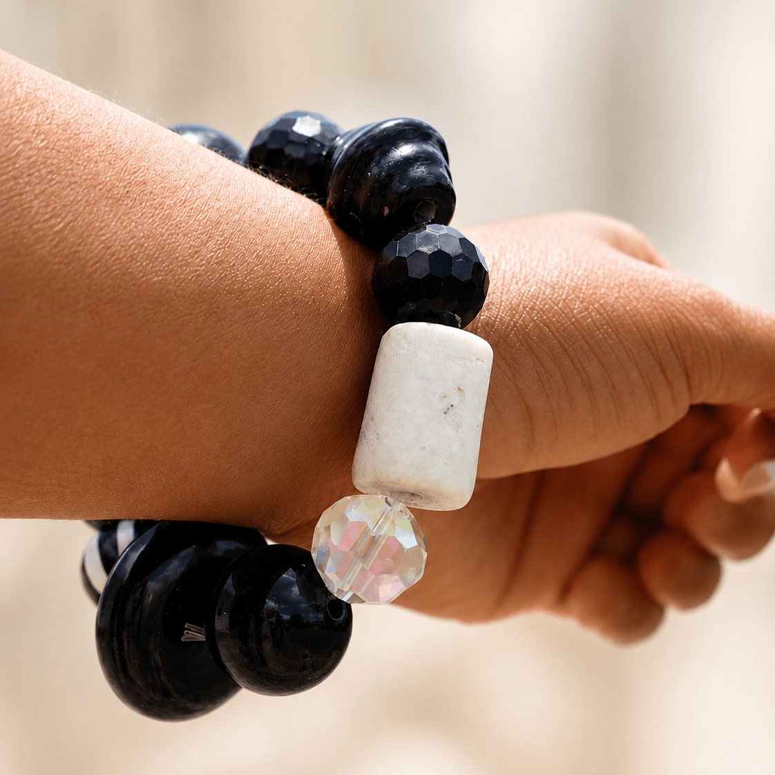 Monochrome Oversized Glass Bead Bracelet - Trufacebygrace