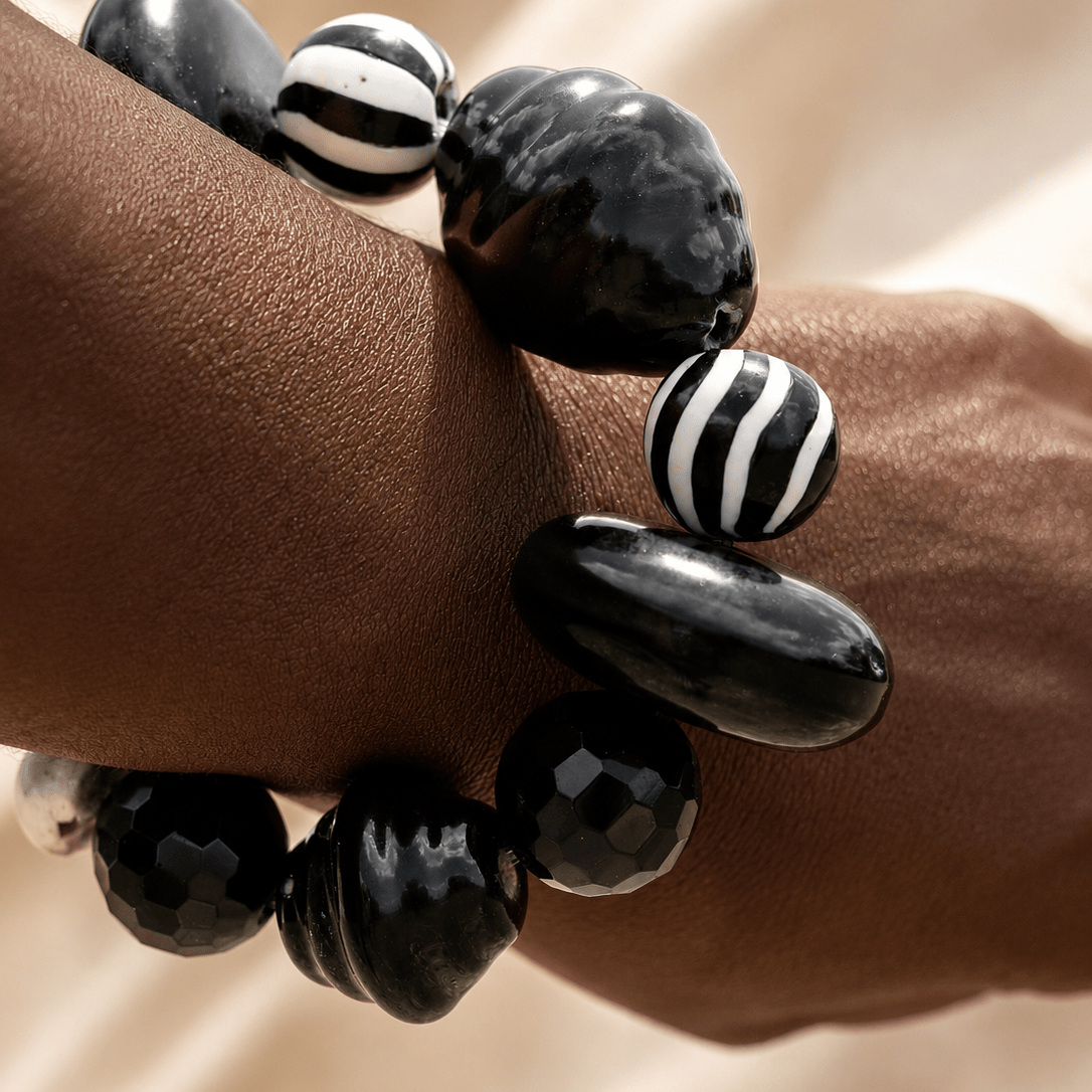 Monochrome Oversized Glass Bead Bracelet - Trufacebygrace