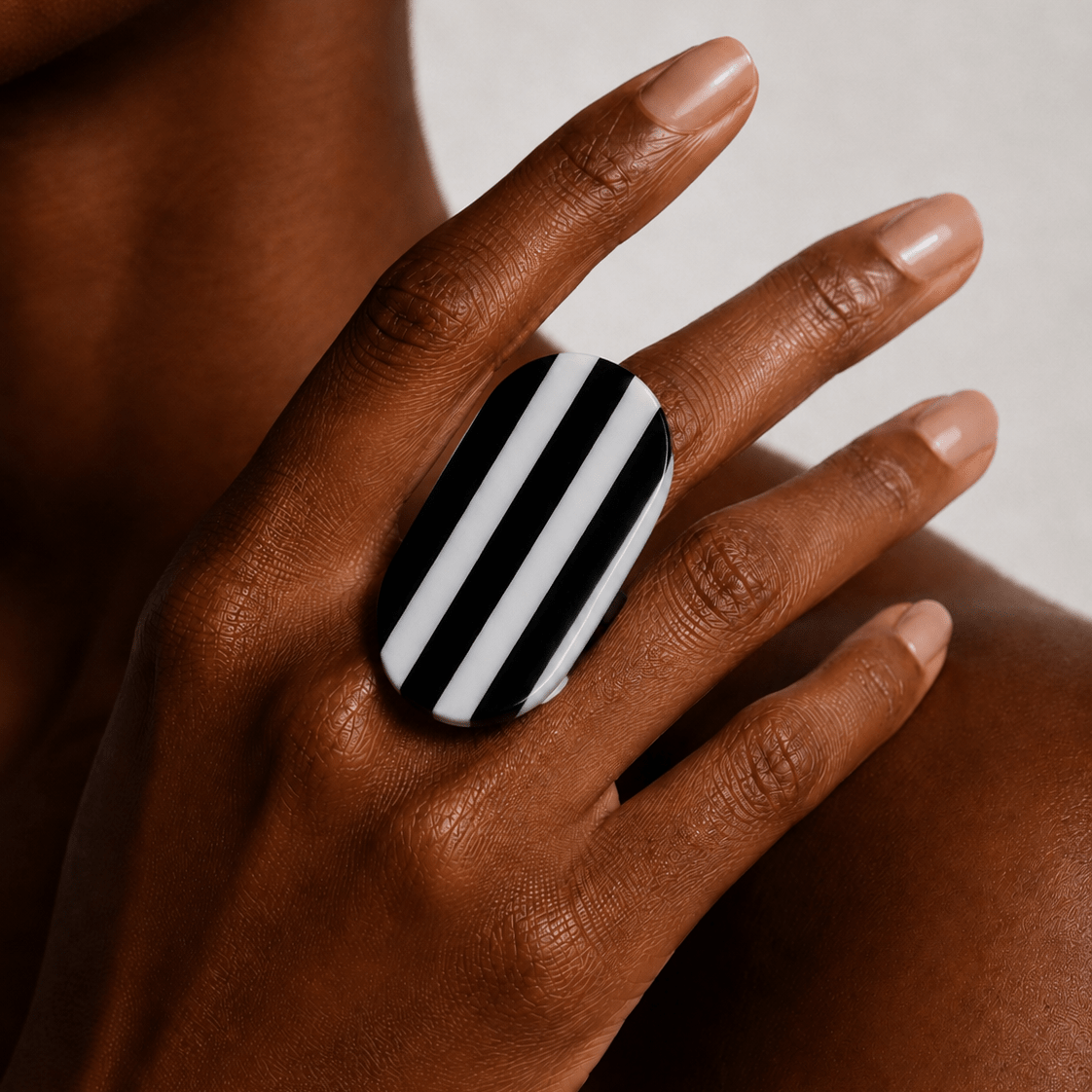 Monochrome Stripe Statement Ring - Trufacebygrace