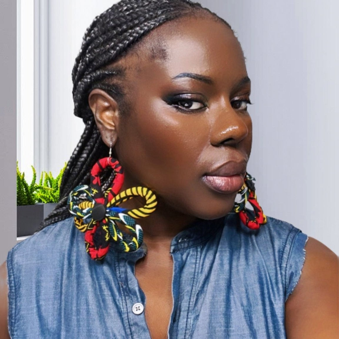 Ntoma / Ankara Print Flower Oversized Earrings - Trufacebygrace