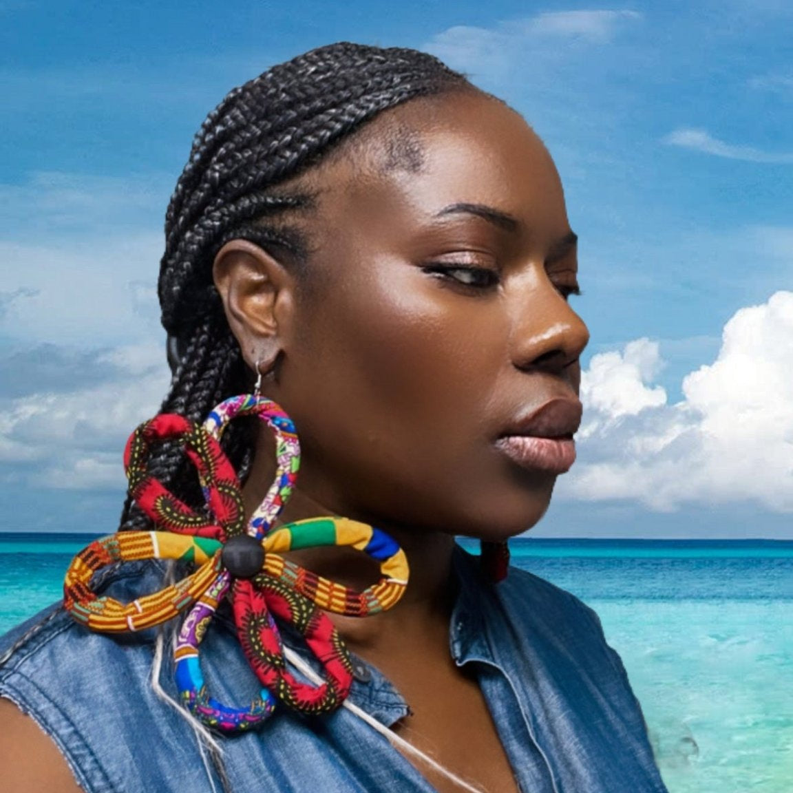 Ntoma / Ankara Print Flower Oversized Earrings - Trufacebygrace