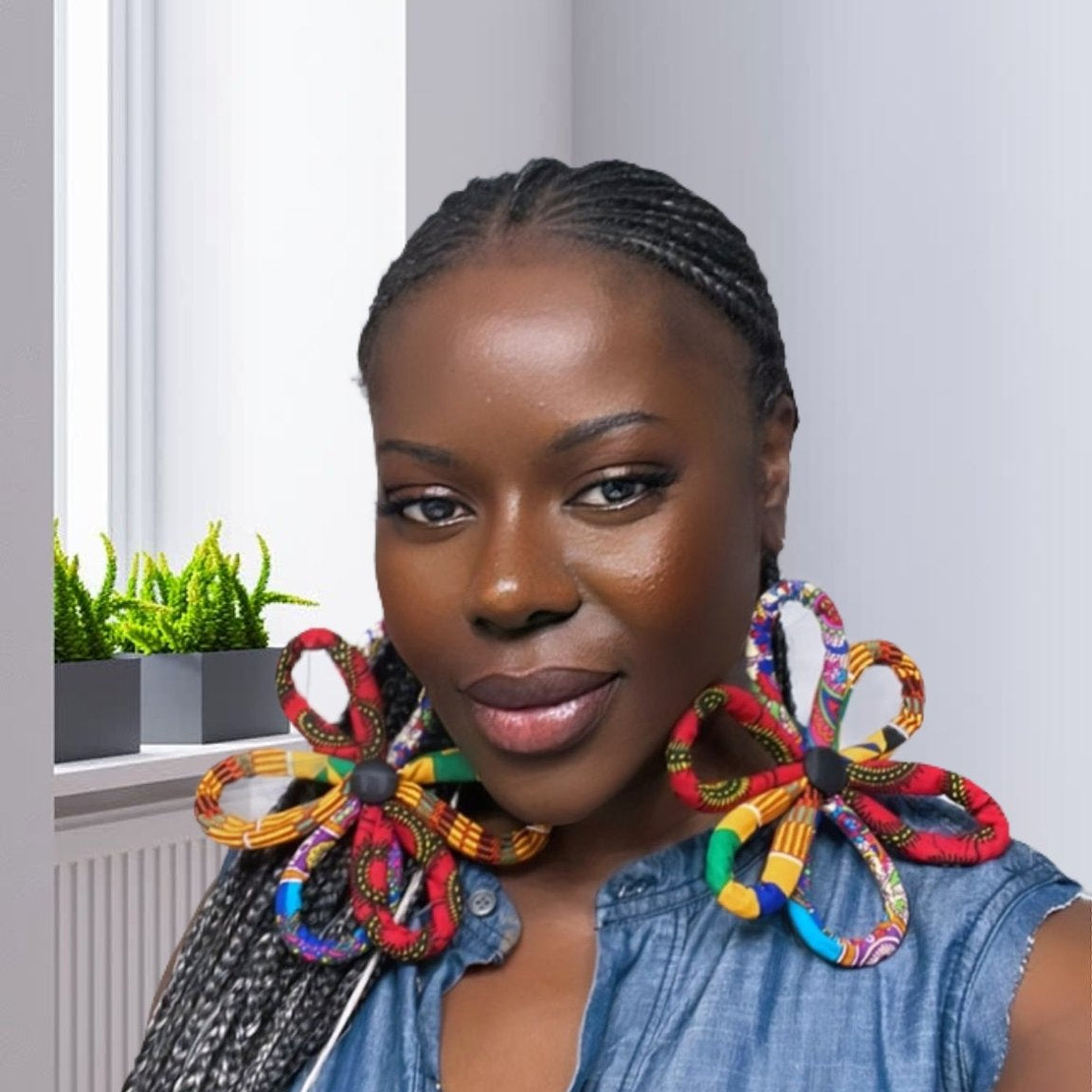 Ntoma / Ankara Print Flower Oversized Earrings - Trufacebygrace