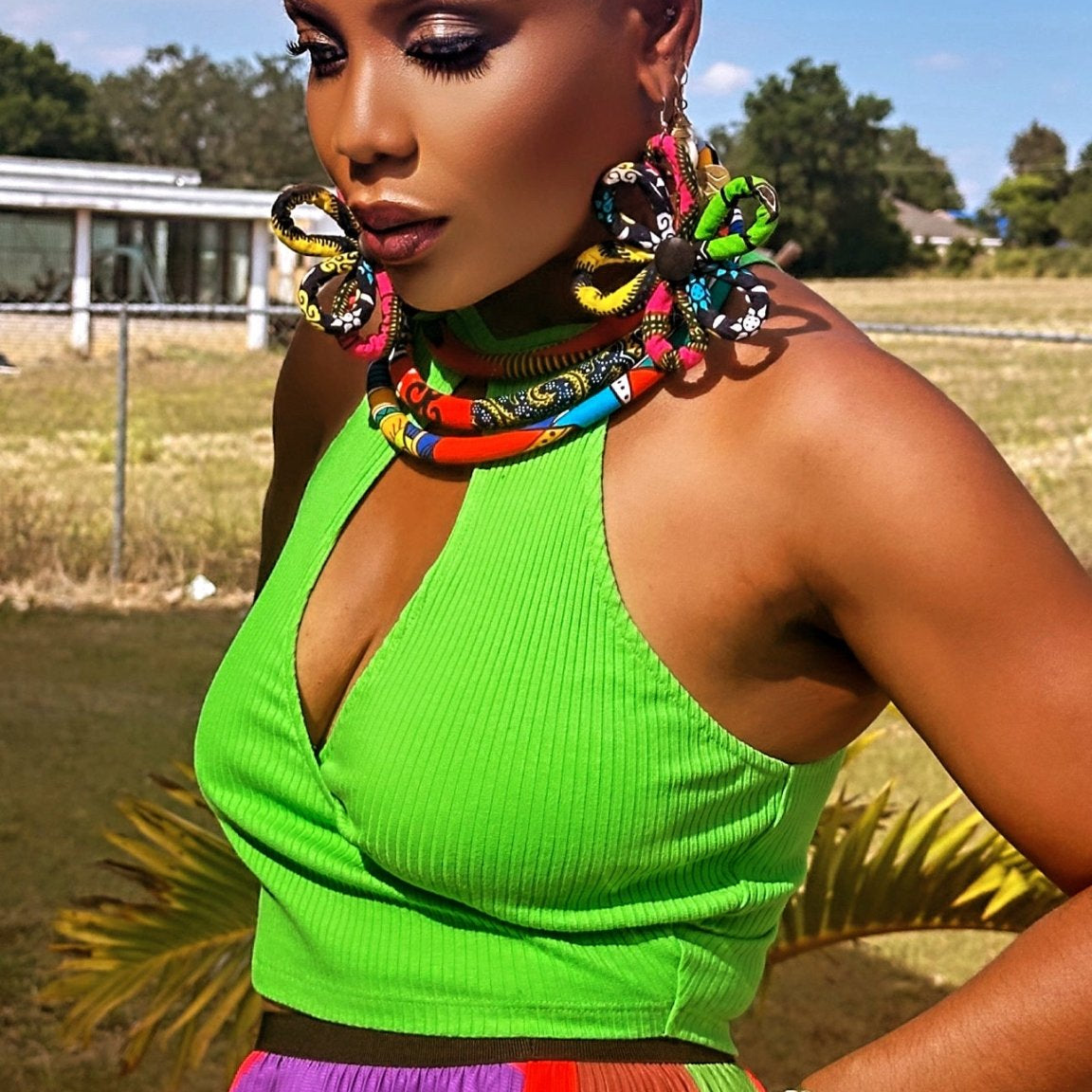 Ntoma / Ankara Print Flower Oversized Earrings - Trufacebygrace