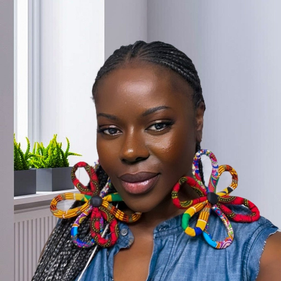 Ntoma / Ankara Print Flower Oversized Earrings - Trufacebygrace