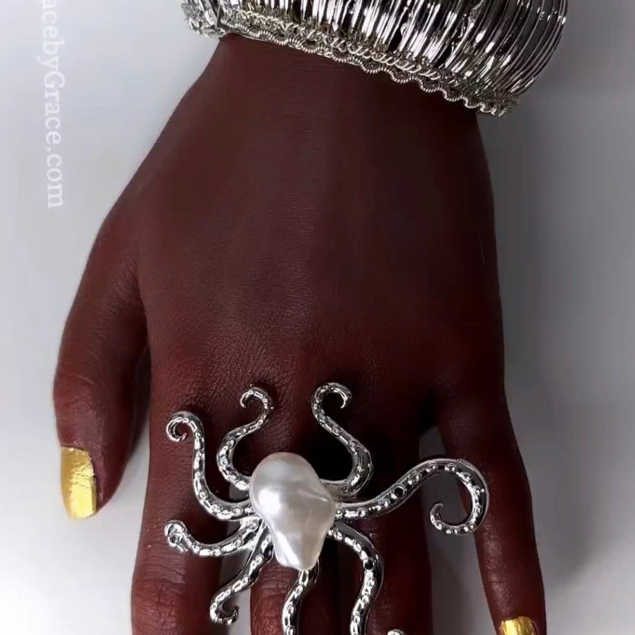 Octopus Pearl Crystal chic Ring - Trufacebygrace