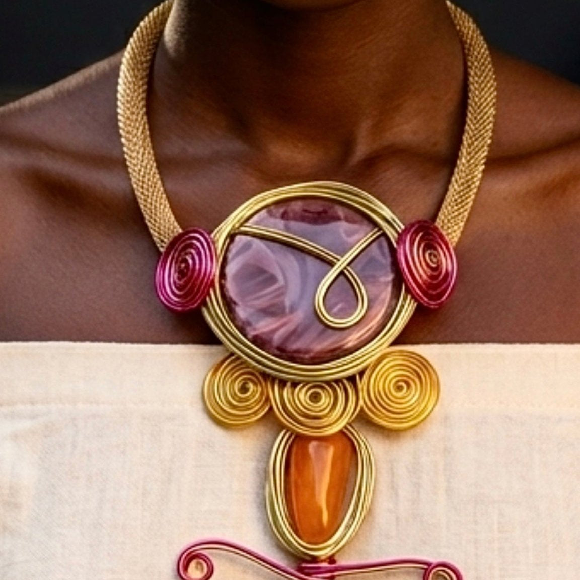 Ohemaa Wire Wrapped Statement Necklace Set - Trufacebygrace