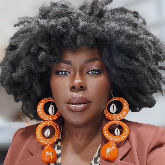 Orange Calabash Tribal Expressions Earrings - Trufacebygrace