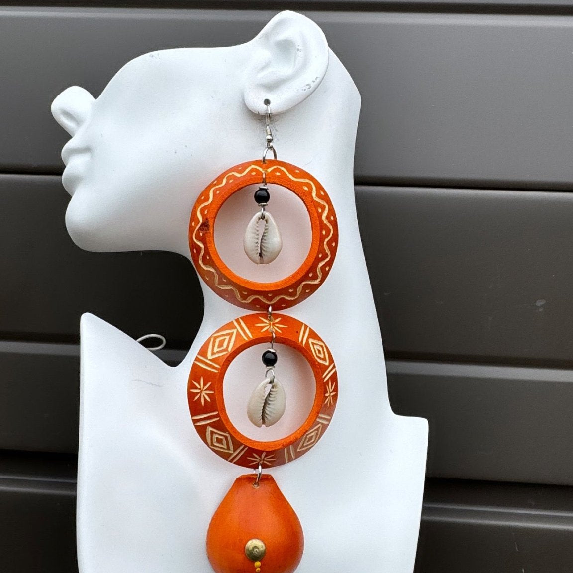 Orange Calabash Tribal Expressions Earrings - Trufacebygrace